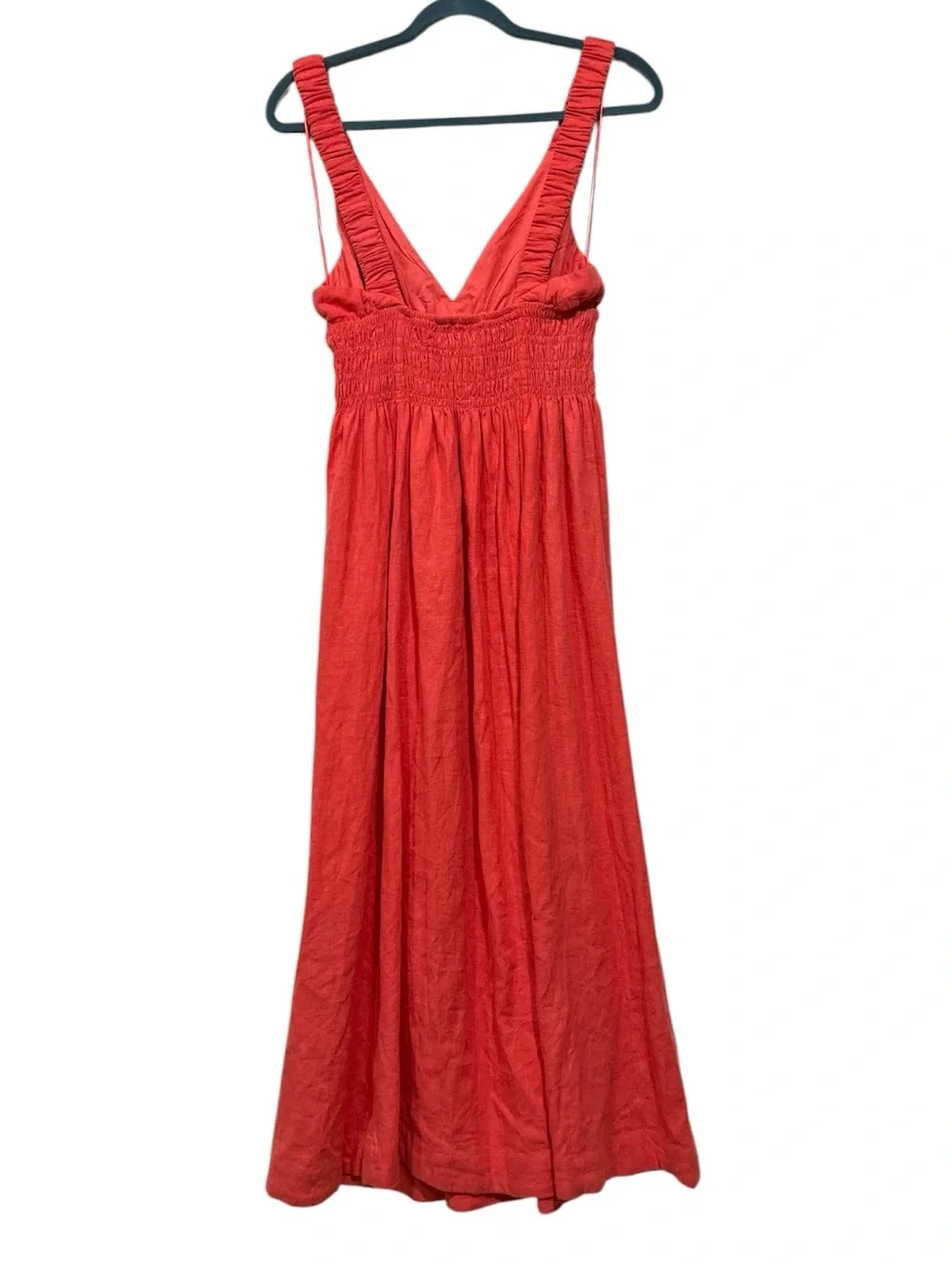 NWT Abercrombie Boho Summer Coral Smocked Linen Scrunchie Strap Maxi Dress XS